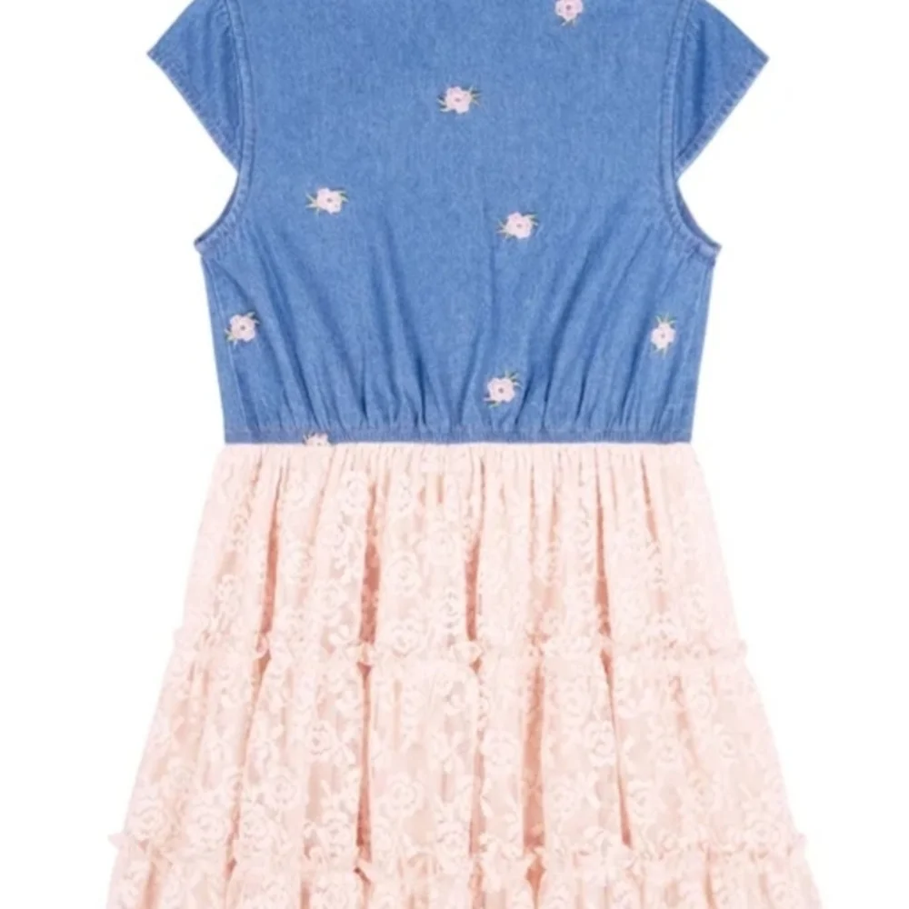 Zunie Blue Denim and Pink Lace Kids Dress - Picture 4 of 5